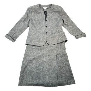 Pendleton Heather Grey 90% Wool 10% Silk 3 Button Blazer Skirt Suit Set Size 14